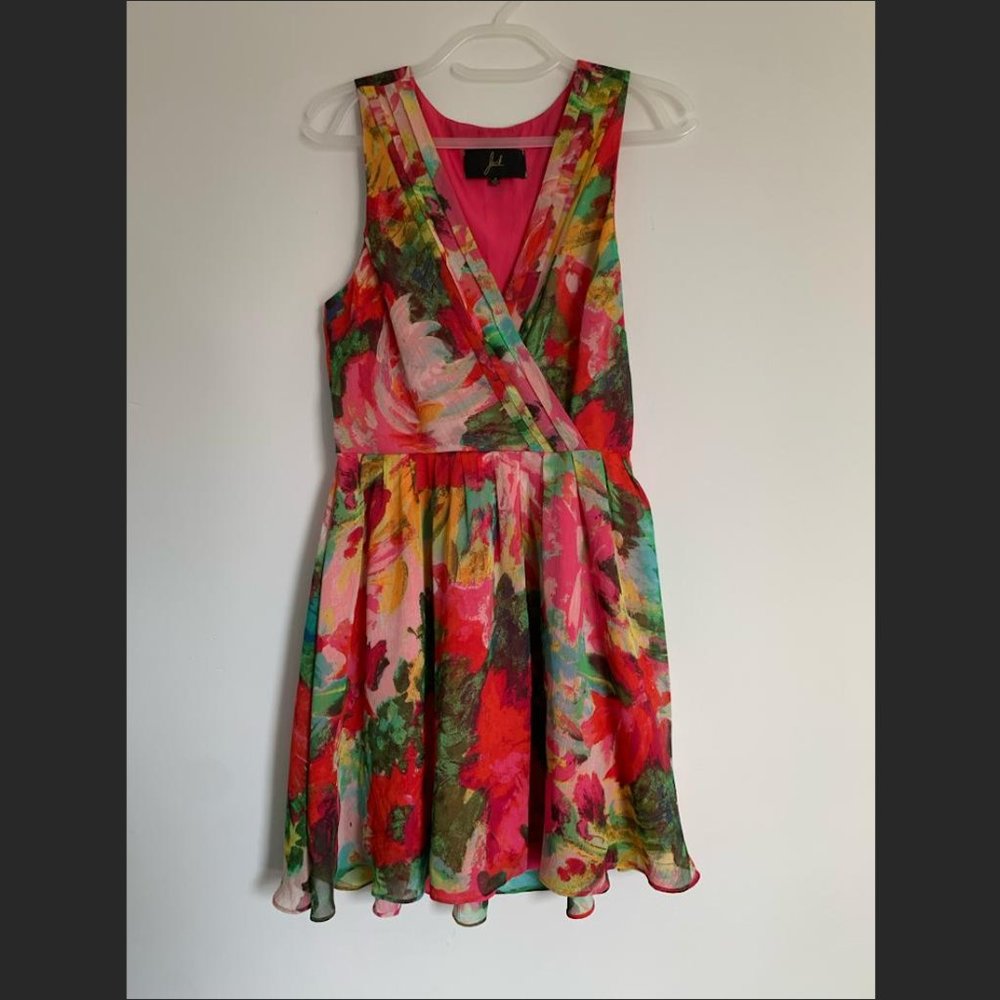 Jack. multi-colored floral mini dress.